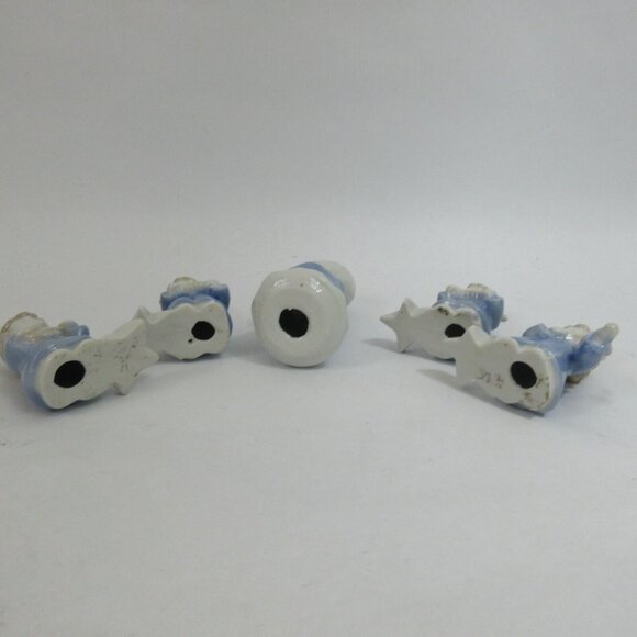 5 Blue Porcelain Figurine Angels Playing Musical Instruments Mini Candle Holders - Picture 7 of 9
